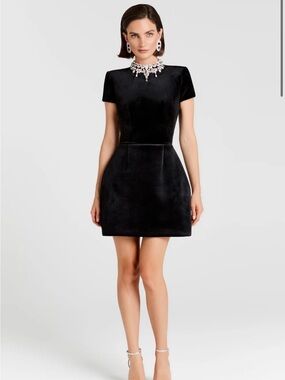 Nadine Merabi Black Velvet Short Sleeve Mini Dress